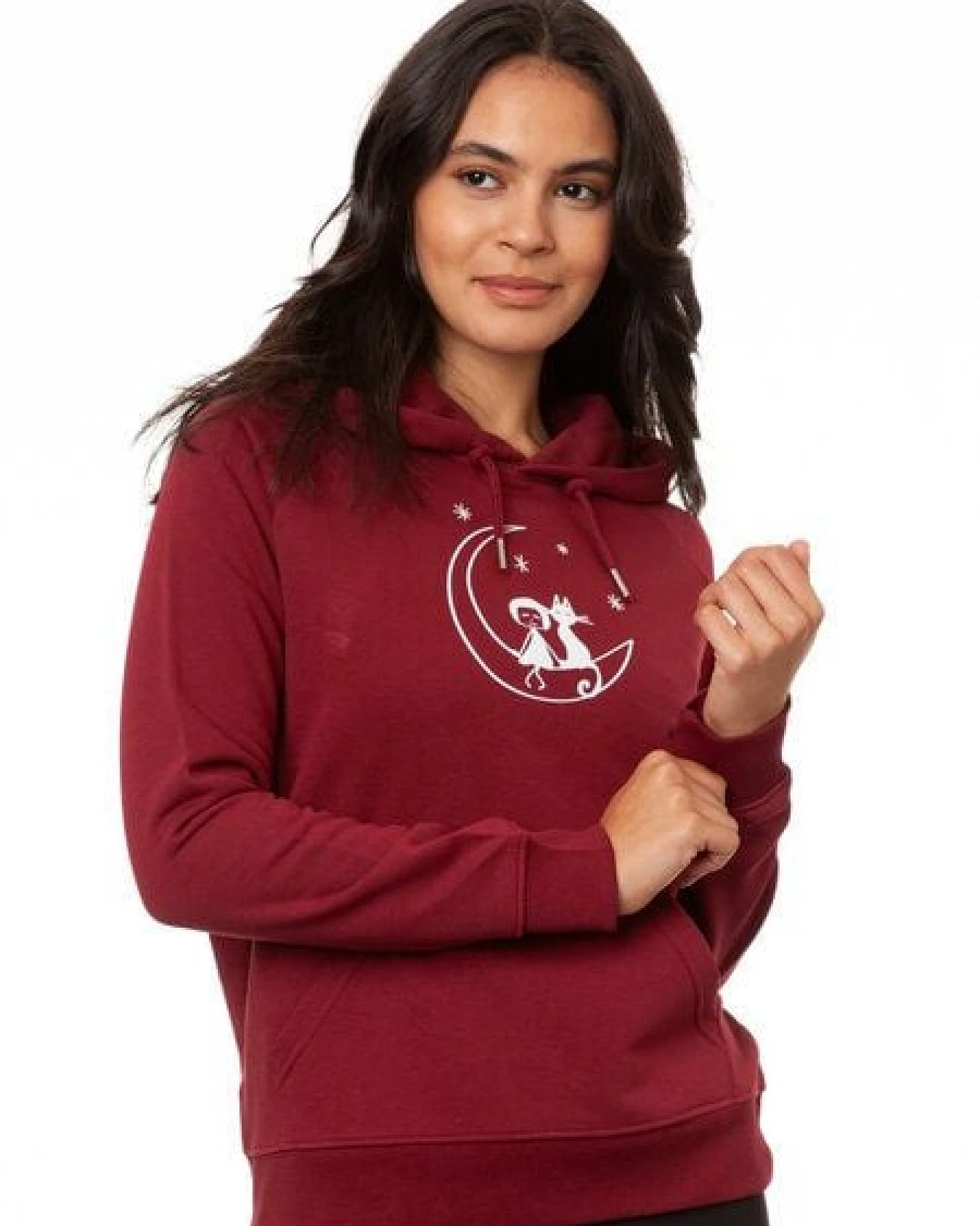 FellHerz Damen Hoodie Moon Cat burgundy, Bio Fair und Vegan – Ansicht 3