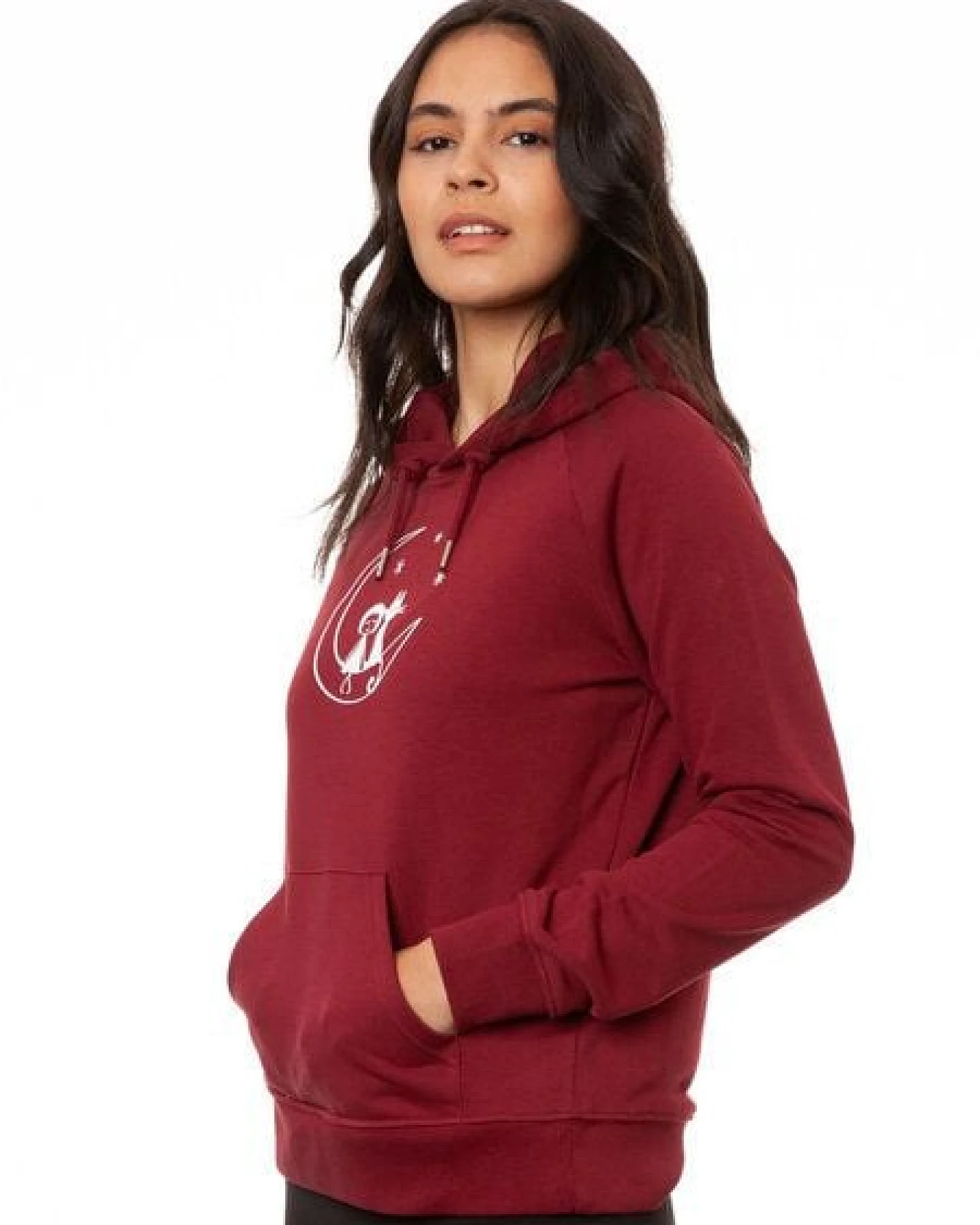 FellHerz Damen Hoodie Moon Cat burgundy, Bio Fair und Vegan – Ansicht 4