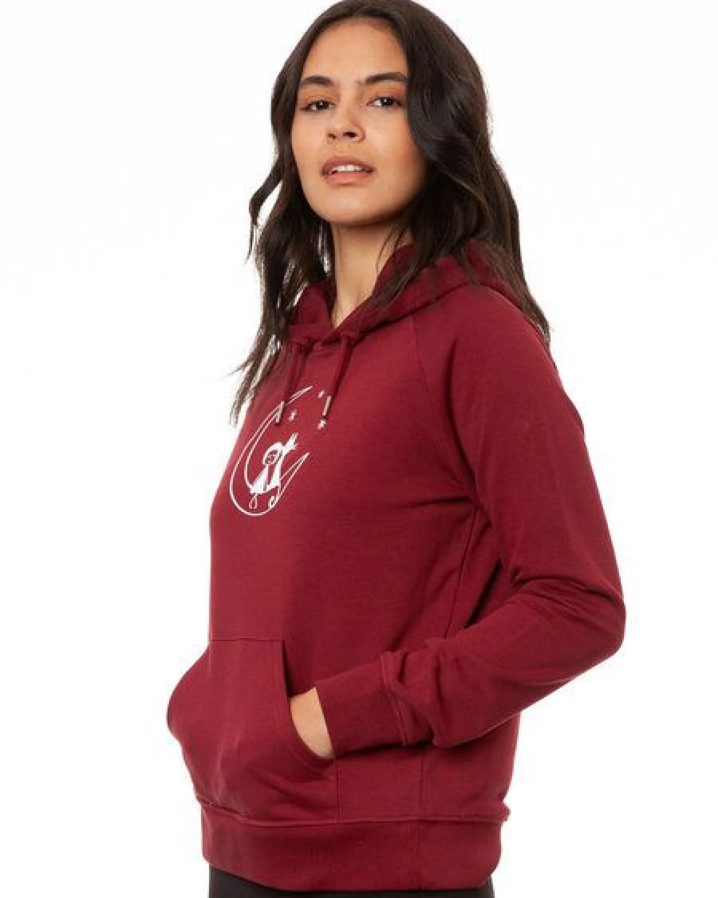 FellHerz Damen Hoodie Moon Cat burgundy, Bio Fair und Vegan – Ansicht 4
