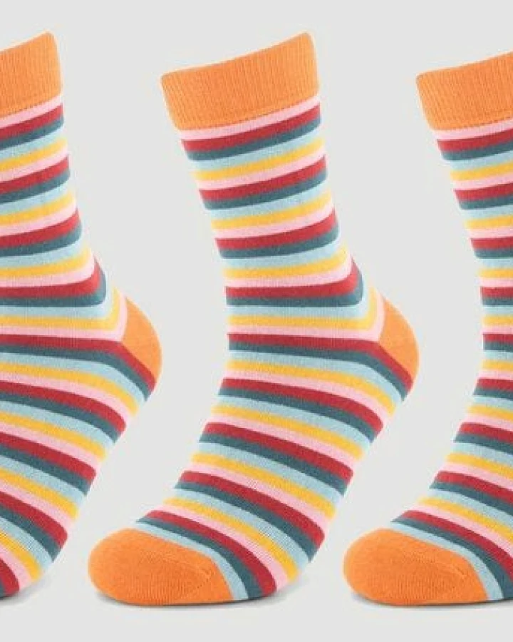 Veraluna Sustainable Clothing Unisex Socken 3er Pack "Multistripes Pumpkin" aus Bio-Baumwolle
