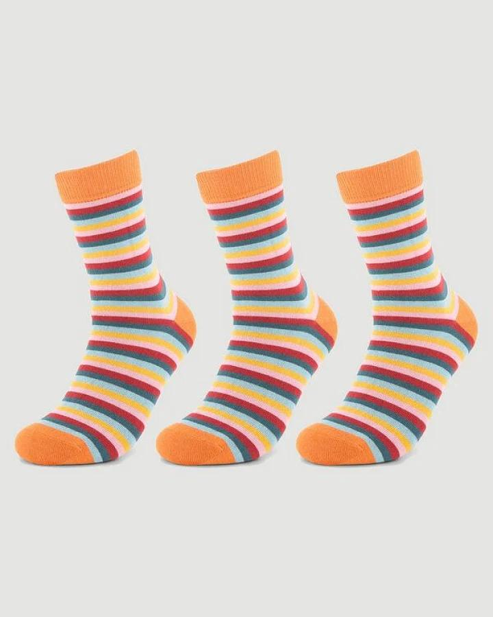 Veraluna Sustainable Clothing Unisex Socken 3er Pack "Multistripes Pumpkin" aus Bio-Baumwolle