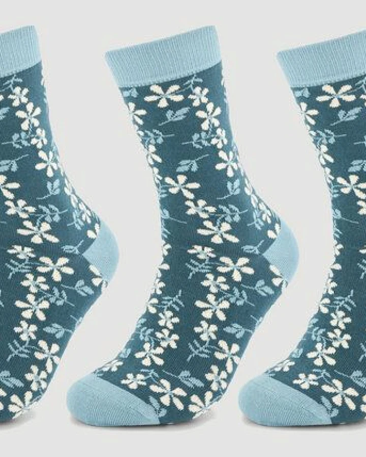 Veraluna Sustainable Clothing Unisex Socken 3er Pack "New Flowers Blue" aus Bio-Baumwolle