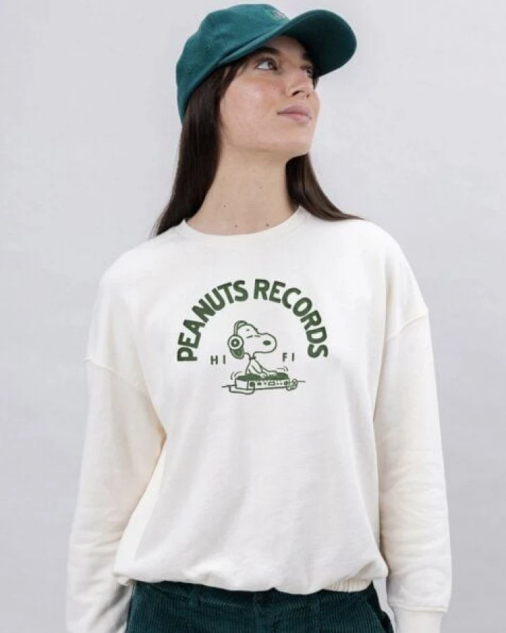 Brava Fabrics Peanuts Records Rundgeschnittenes Sweatshirt Weiß