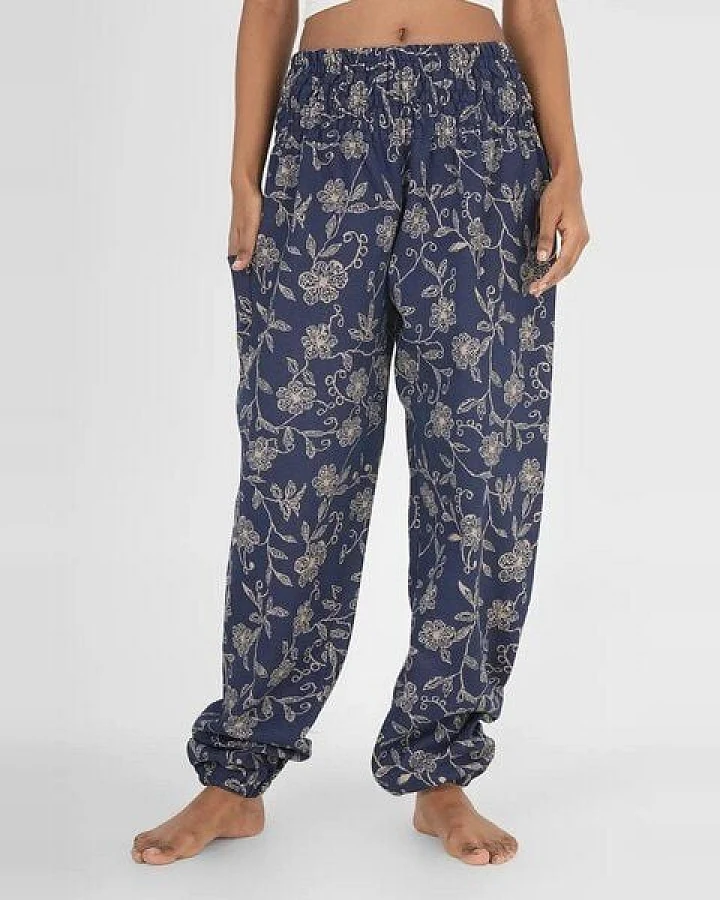 paigh Warme Loungewear Haremshose Tiefblaue Wildblume