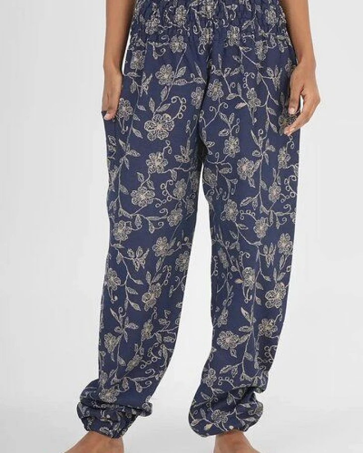 paigh Warme Loungewear Haremshose Tiefblaue Wildblume