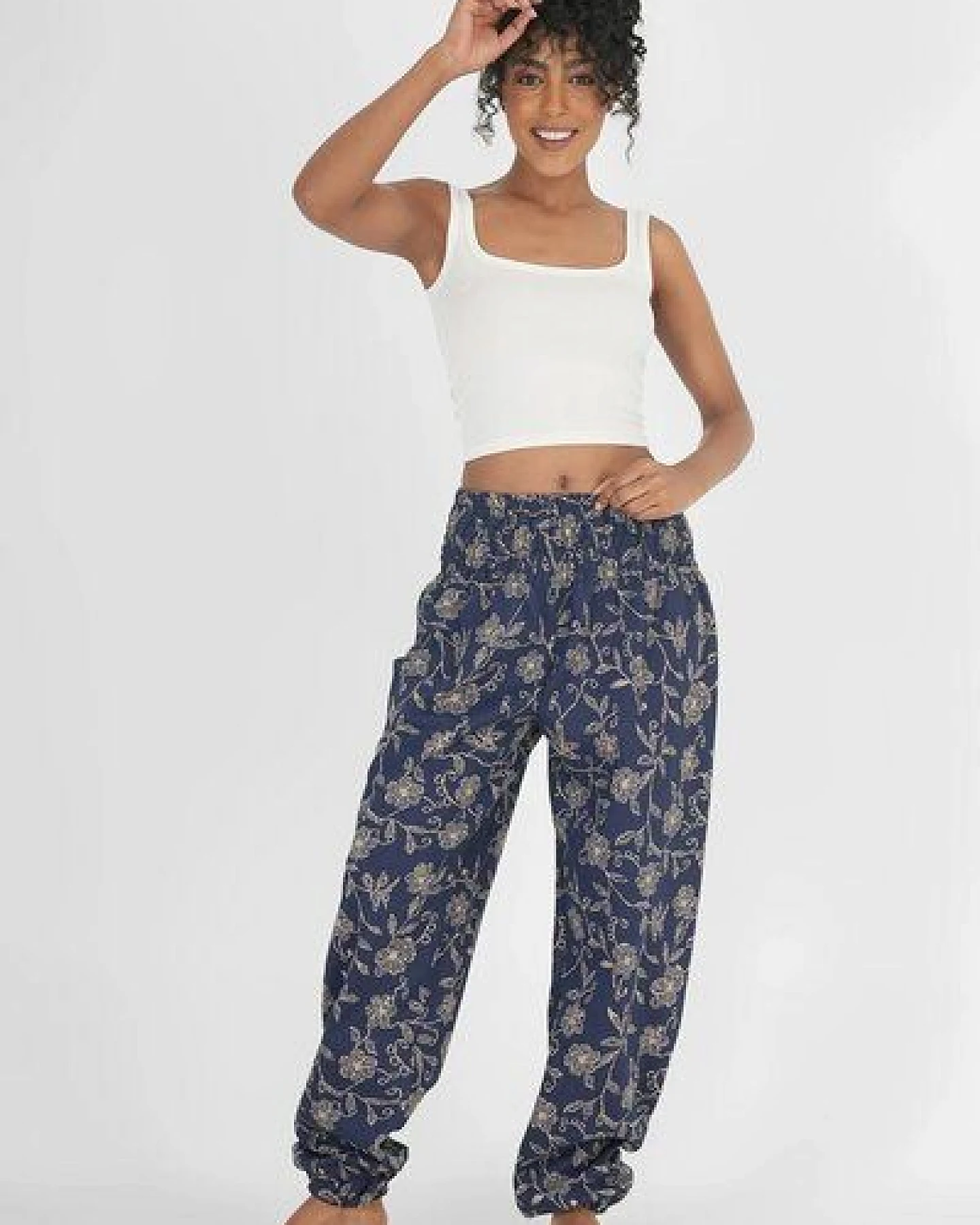paigh Warme Loungewear Haremshose Tiefblaue Wildblume – Ansicht 3