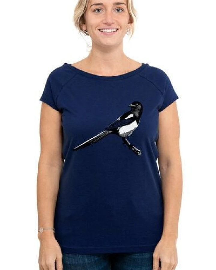 Hirschkind Fair-Trade-Frauenshirt "Elster" medieval blue - Made in Kenia