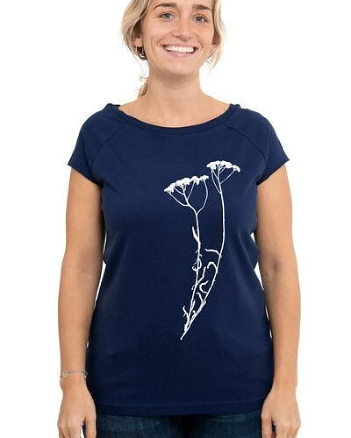 Hirschkind Fair-Trade-Frauenshirt "Schafgarbe" medieval blue - Made in Kenia