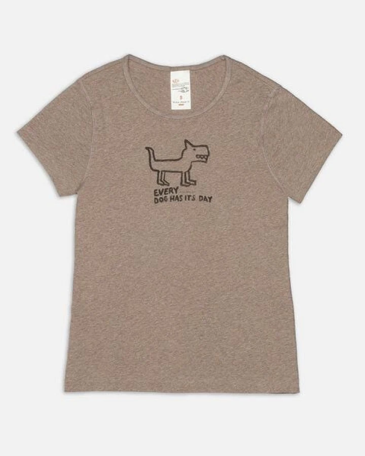 Nudie Jeans Damen T-Shirt "Eve Scratchy Dog" aus Bio Baumwolle, Beige Melange