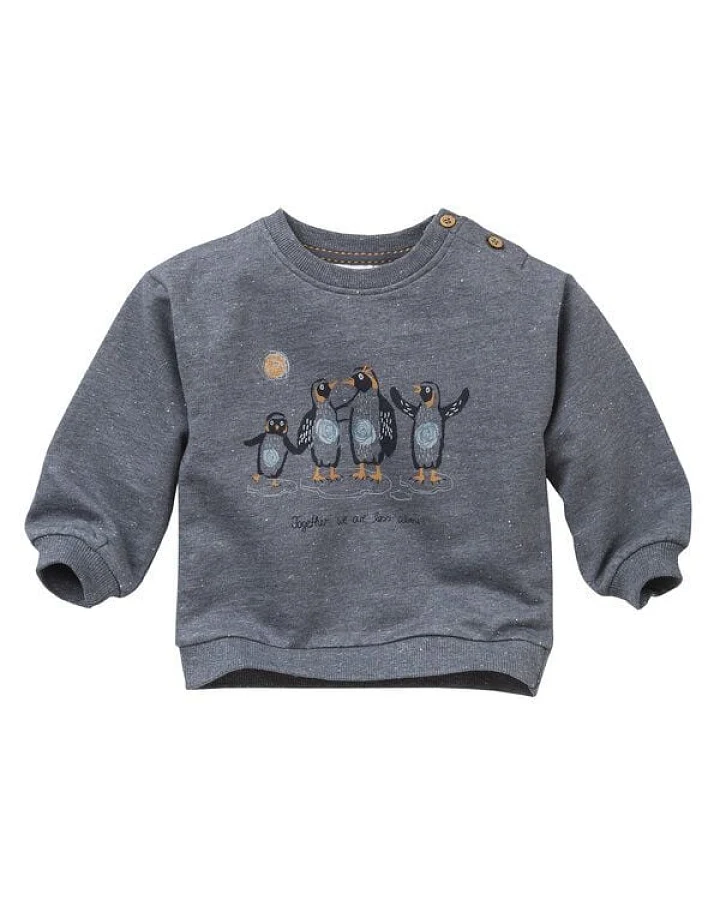 People Wear Organic Sweat Pullover, blau mélange, "Pinguine", Bio-Baumwolle