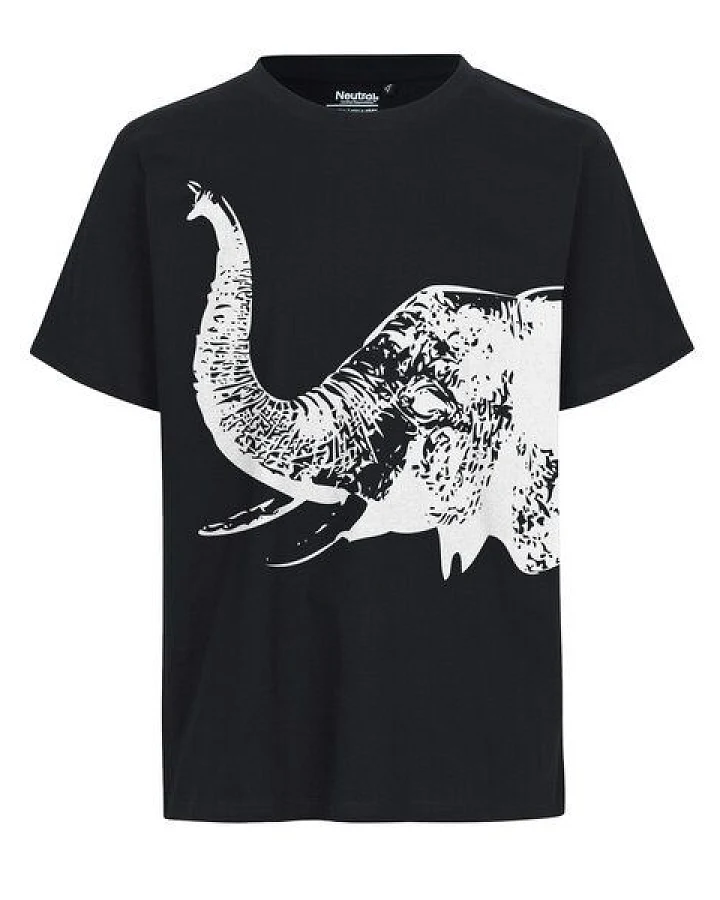 HANDGEDRUCKT "Elefant" Unisex T-Shirt aus reiner Baumwolle (kbA)