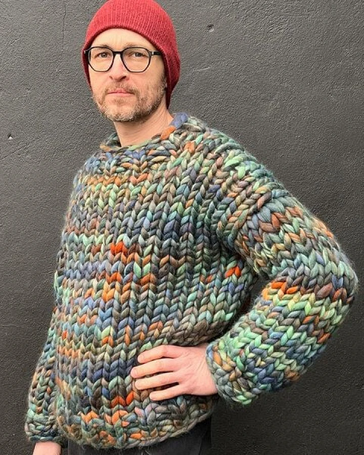 PANAPUFA 100% MERINO Wolle mehrfarbig Männerpullover Grobstrick Chunky