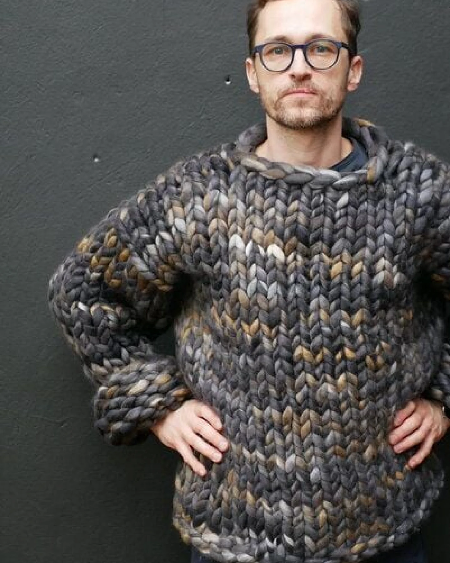 PANAPUFA 100% MERINO Wolle mehrfarbig Männerpullover Grobstrick Chunky – Ansicht 2