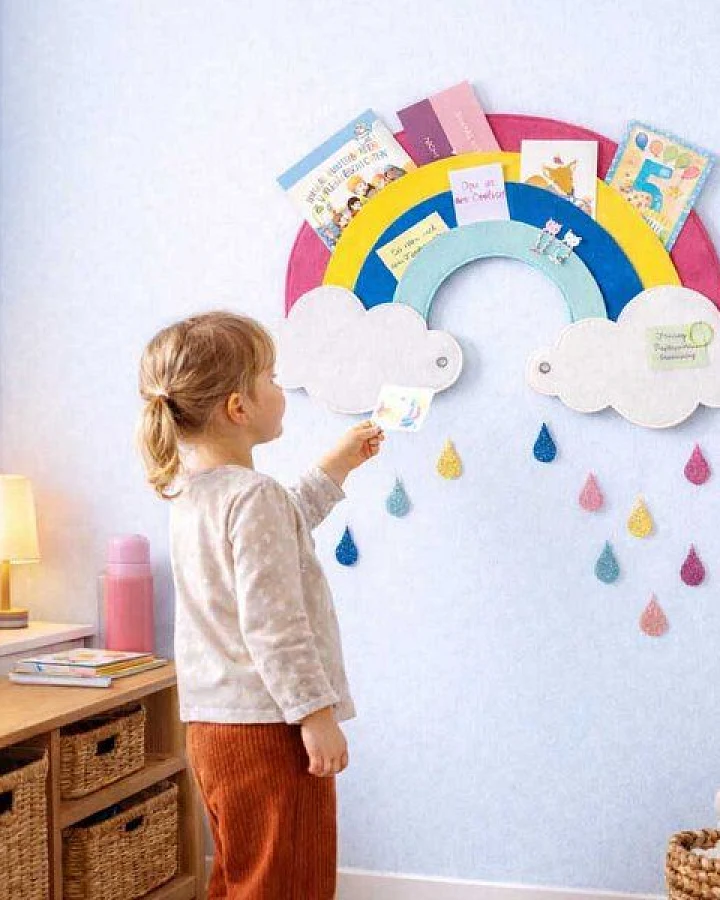 Regenbogen mit Wolken-Pinnwand zum Stecken & Pinnen für Kinderzimmer von RÅVARE