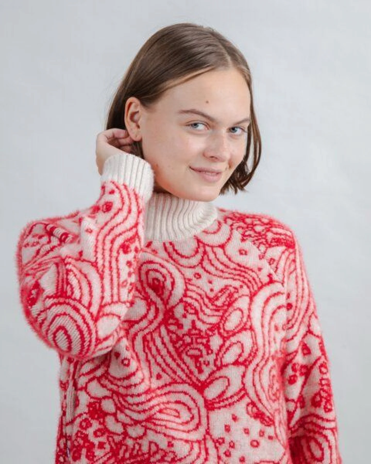 Brava Fabrics Strickpullover Noodles Jacquard Ecru – Ansicht 3