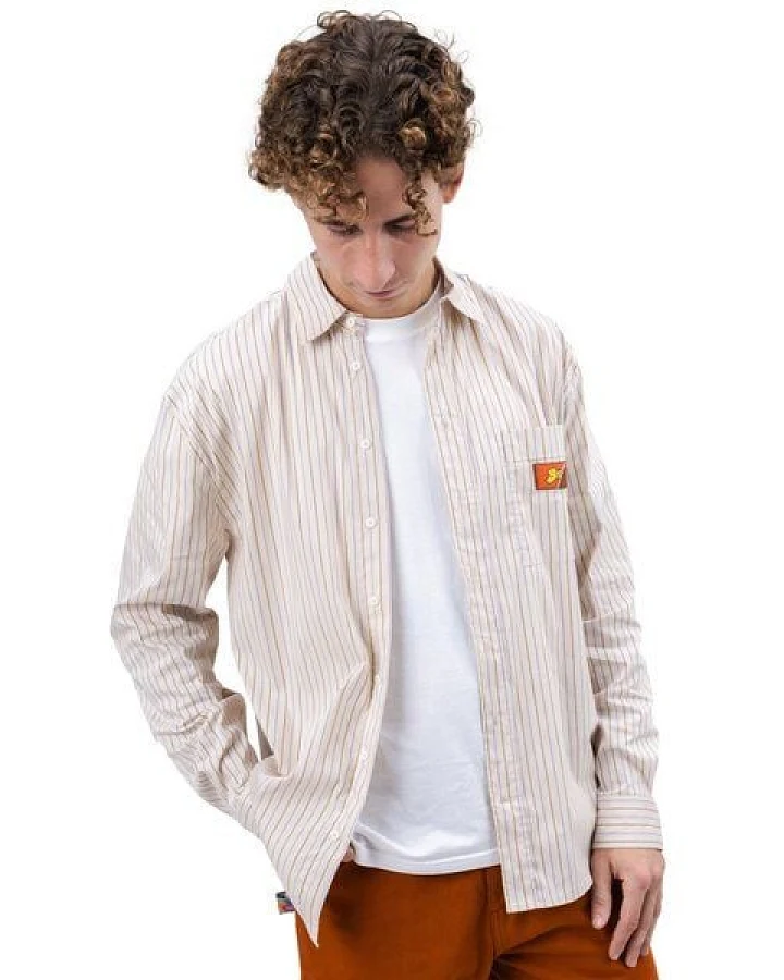 Brava Fabrics Langarm-Hemd Relaxed Stripes Choco