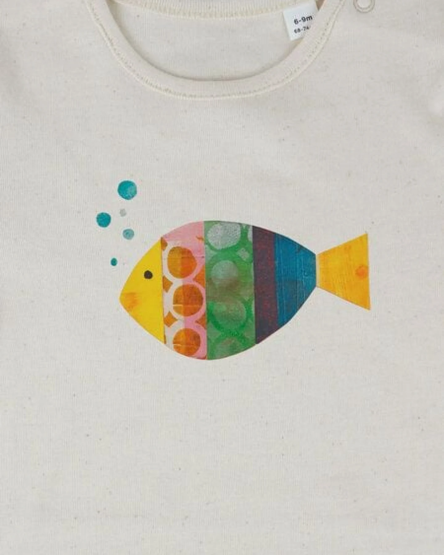 Meladi Kinder Baby-Body aus Biobaumwolle - Fisch auf Natural Raw – Ansicht 4