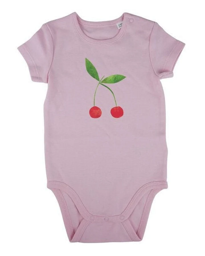 Meladi Kinder Baby-Body aus Biobaumwolle - Kirsche auf Rosa