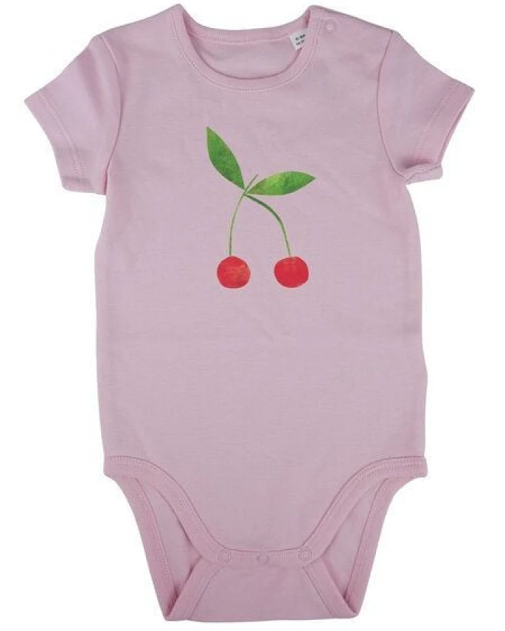Meladi Kinder Baby-Body aus Biobaumwolle - Kirsche auf Rosa
