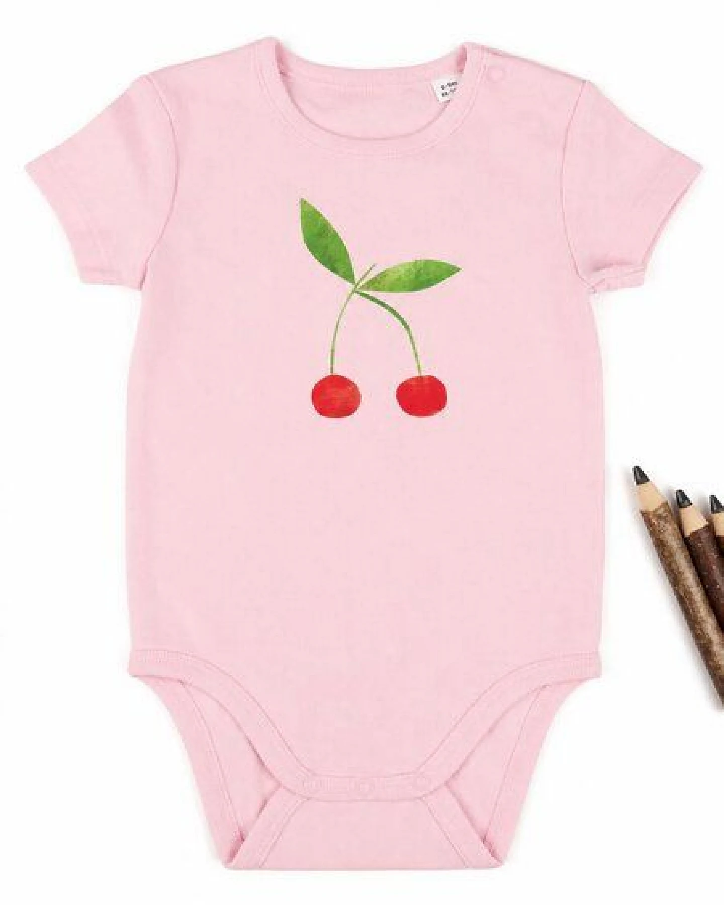 MELAdi Kinder Baby - Body aus Biobaumwolle - Kirsche auf Rosa – Ansicht 2