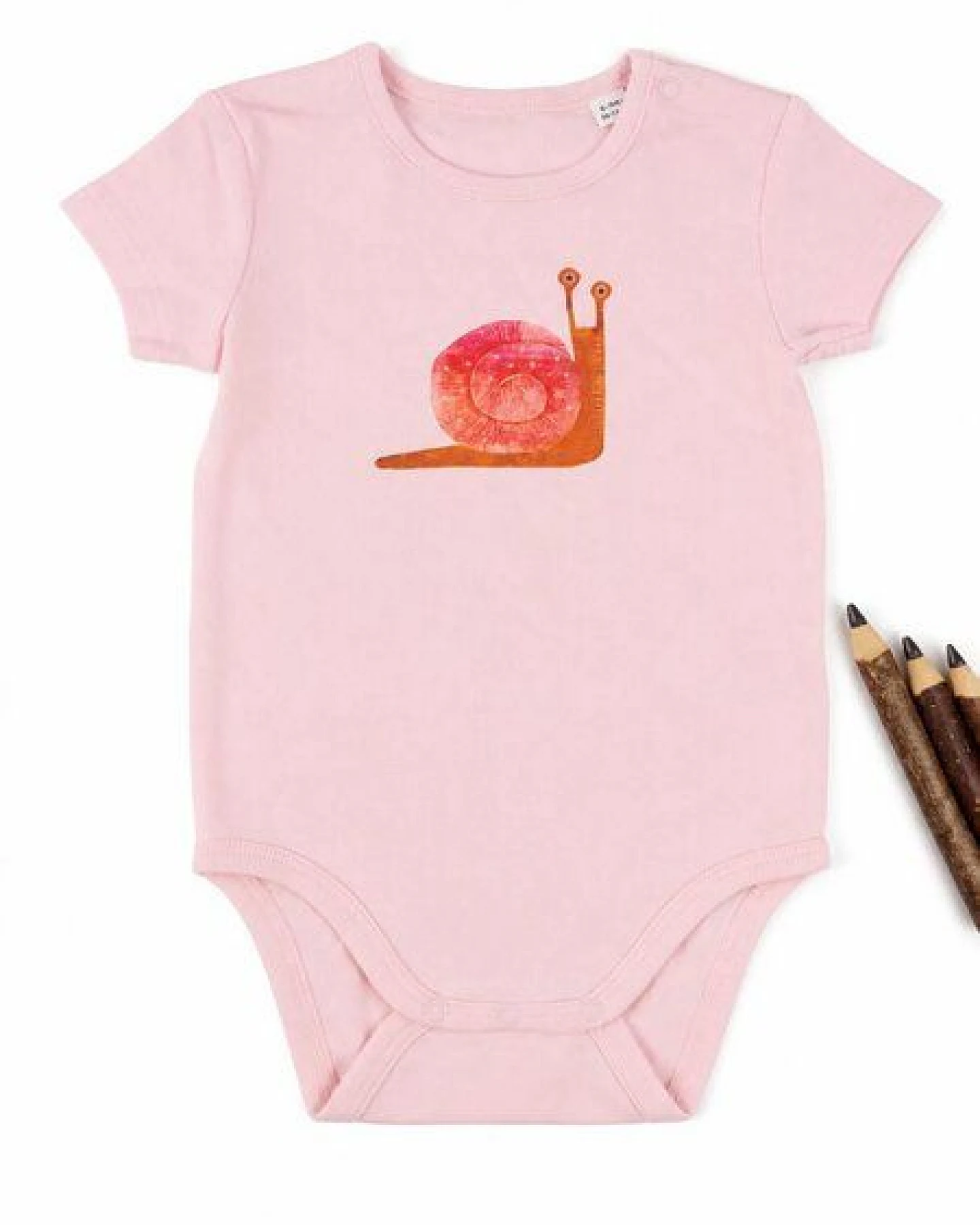 MELAdi Kinder Baby - Body aus Biobaumwolle - Schnecke auf Rosa – Ansicht 2