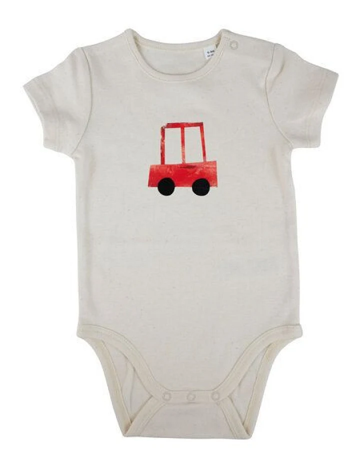 MELAdi Kinder Baby - Body aus Biobaumwolle - Rotes Auto auf Natural Raw