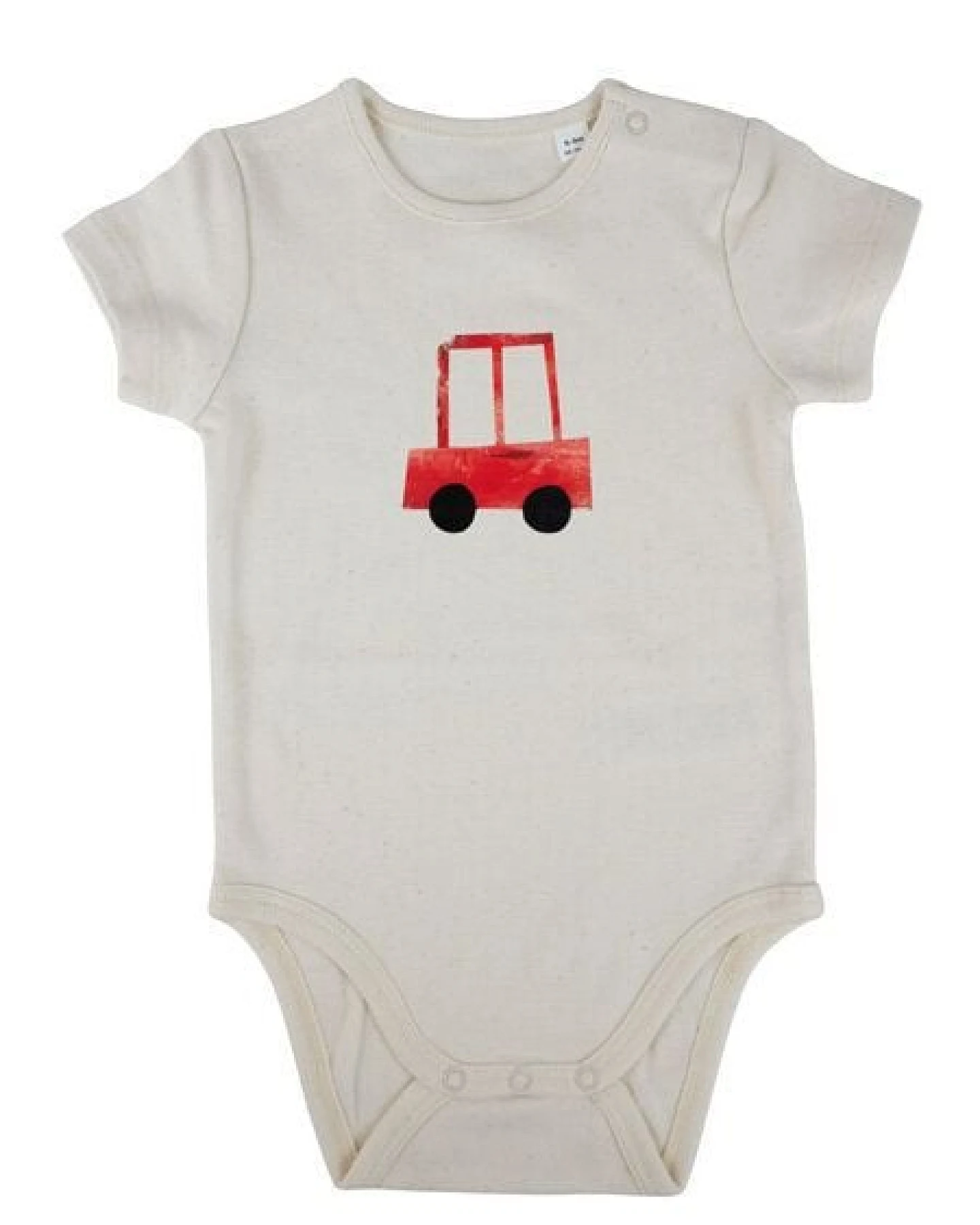 Meladi Kinder Baby-Body aus Biobaumwolle - Rotes Auto auf Natural Raw – Ansicht 2
