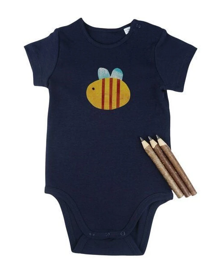 Meladi Kinder Baby-Body aus Biobaumwolle - Hummel auf Navy Blue