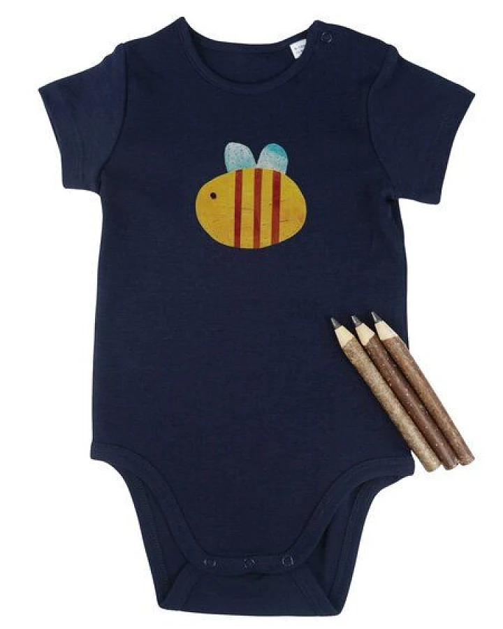 Meladi Kinder Baby-Body aus Biobaumwolle - Hummel auf Navy Blue