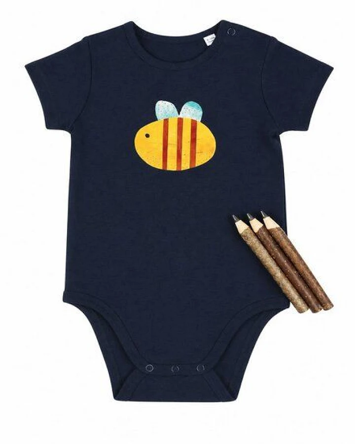 MELAdi Kinder Baby-Body aus Biobaumwolle - Hummel auf Navy Blue