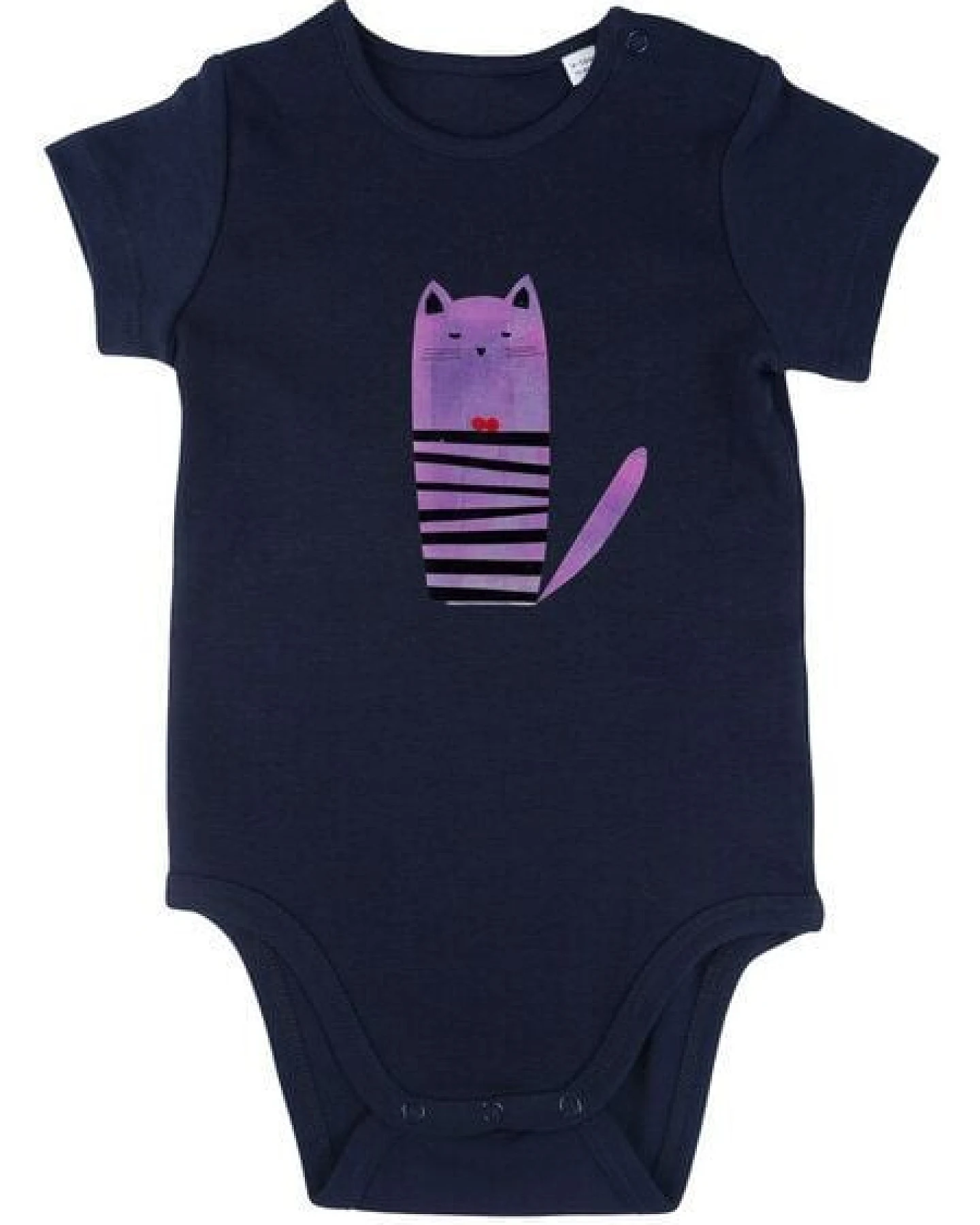 Meladi Kinder Baby-Body aus Biobaumwolle - Katze auf Navy Blue – Ansicht 2