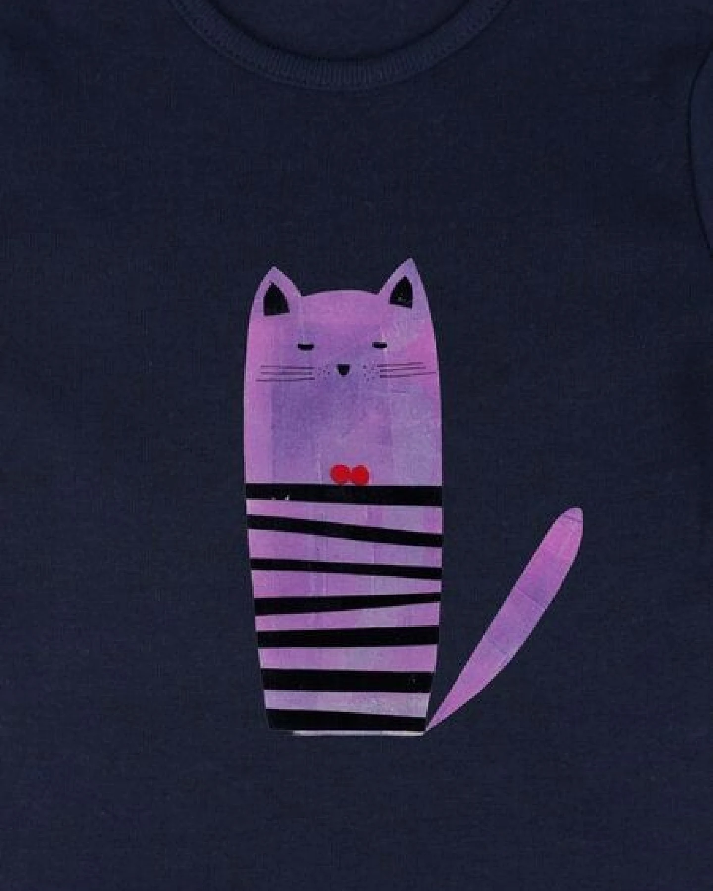 Meladi Kinder Baby-Body aus Biobaumwolle - Katze auf Navy Blue – Ansicht 4
