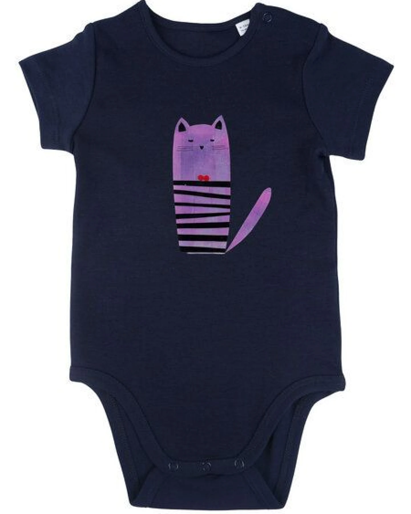 Meladi Kinder Baby-Body aus Biobaumwolle - Katze auf Navy Blue – Ansicht 2