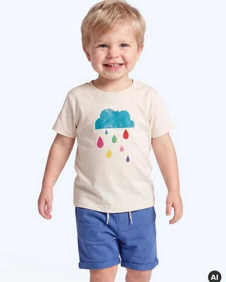 MELAdi Kinder Baby - Shirt aus Biobaumwolle - Regenwolke auf Natural Raw