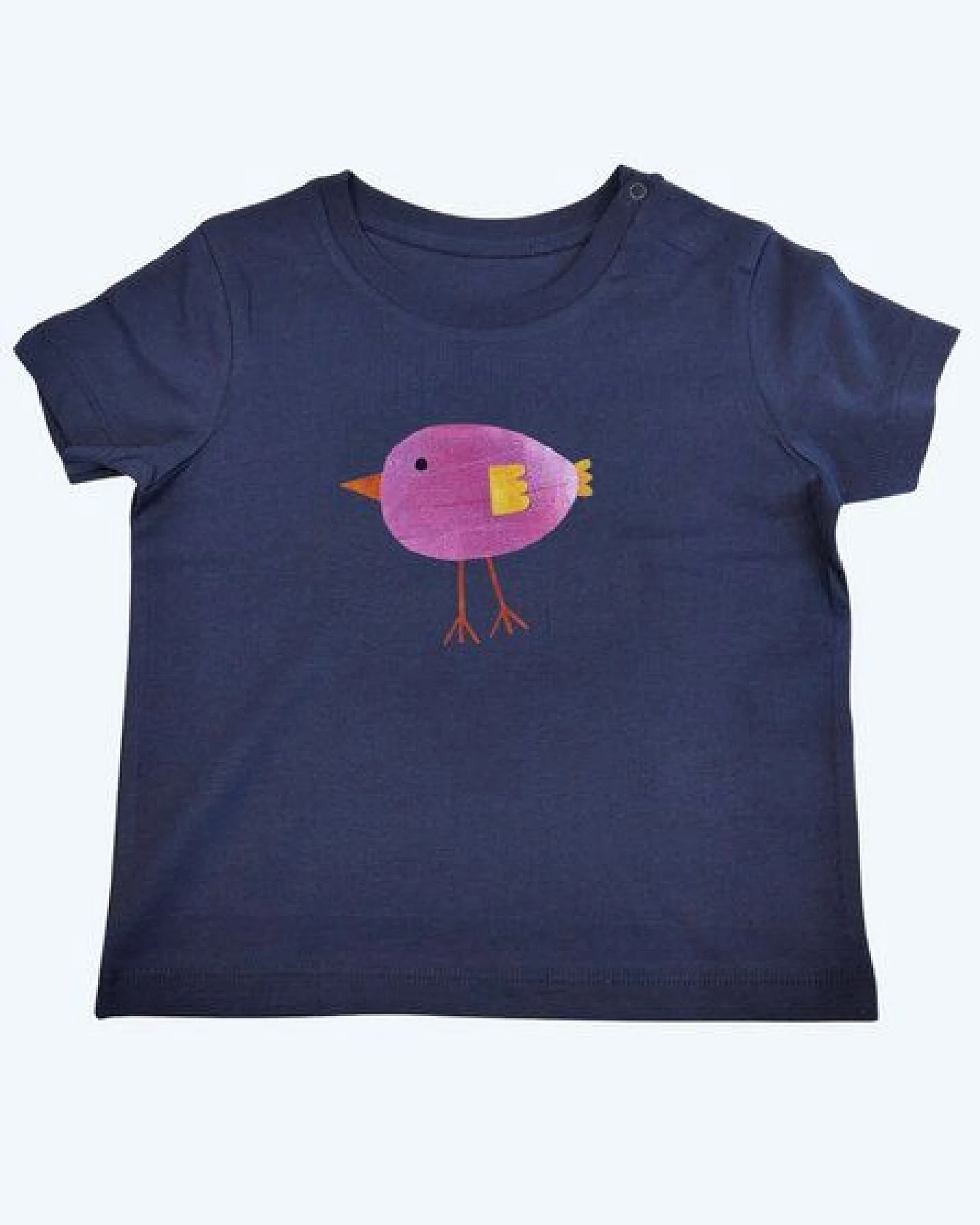 MELAdi Kinder Baby - Shirt aus Biobaumwolle - Vogel Rosa auf Navy Blue – Ansicht 2
