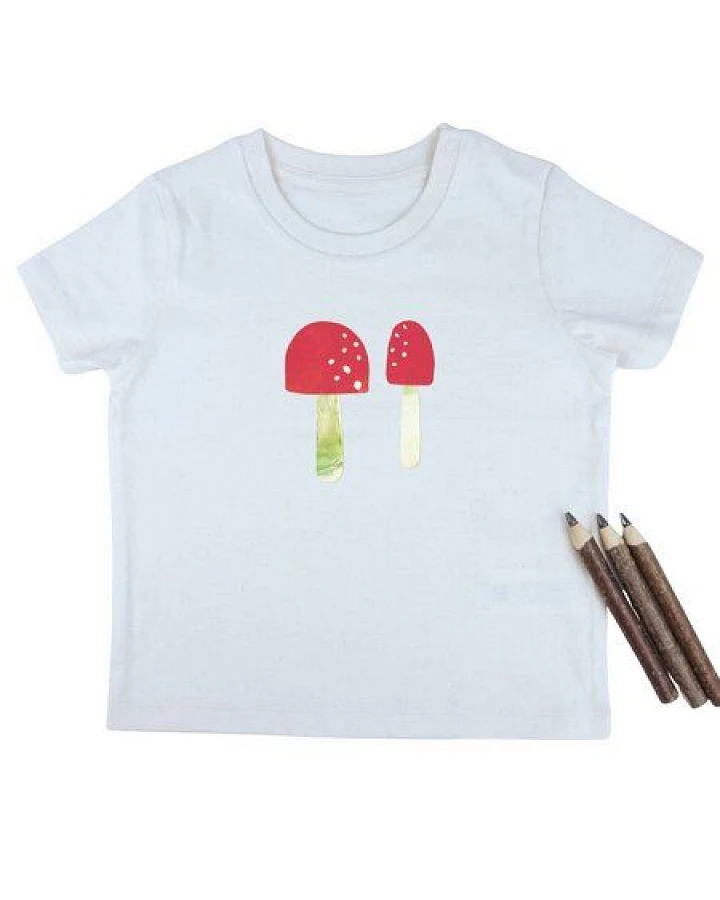 MELAdi Kinder Baby - Shirt aus Biobaumwolle - Pilze auf Natural Raw