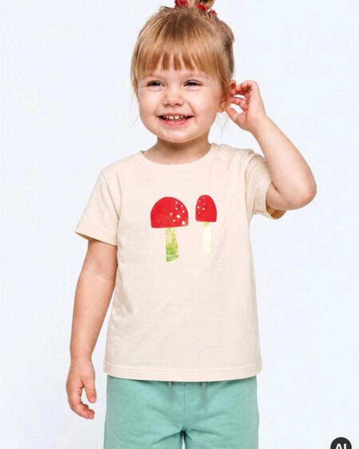 MELAdi Kinder Baby - Shirt aus Biobaumwolle - Pilze auf Natural Raw