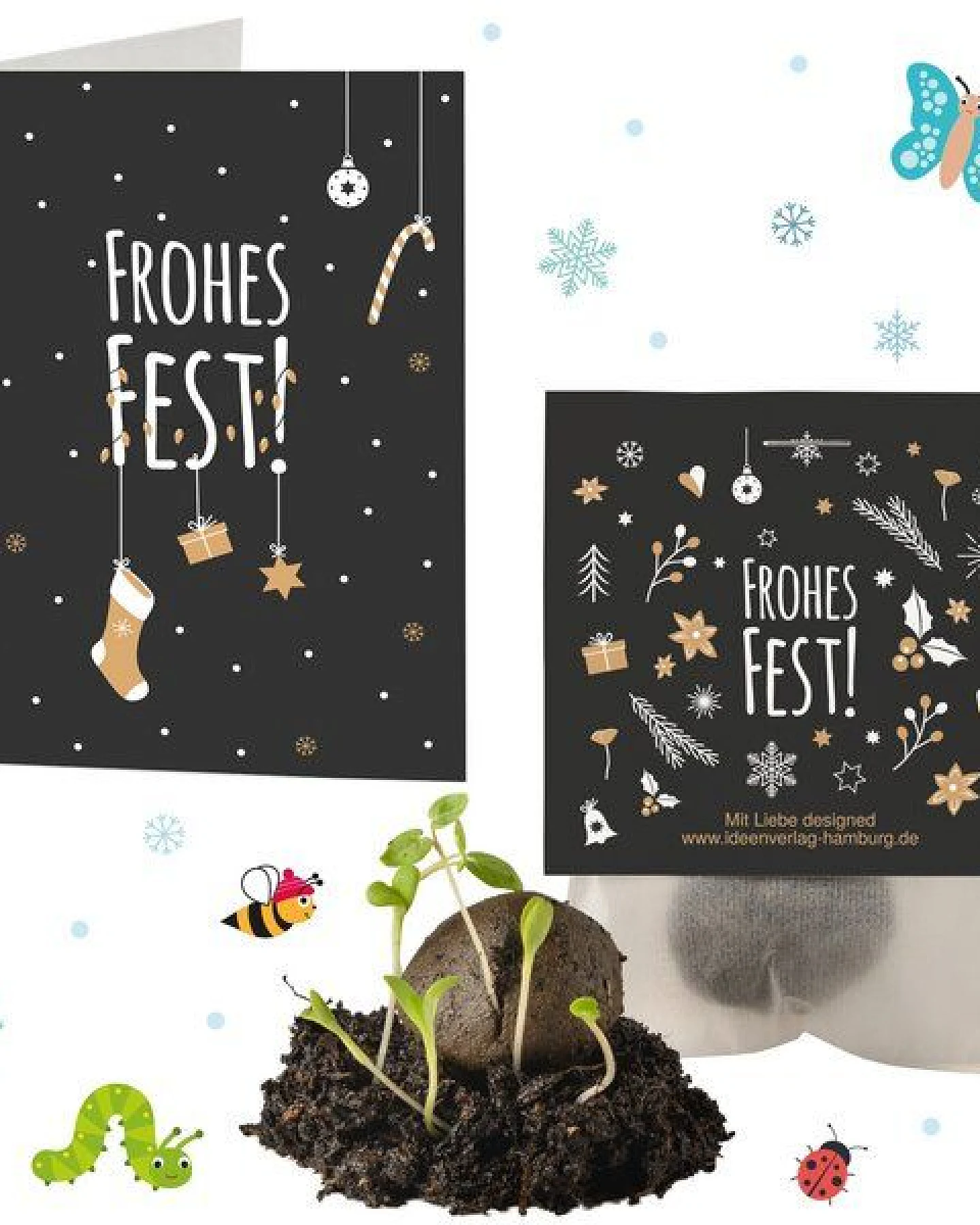 Ideenverlag Hamburg 10 „Frohes Fest“ Samenbomben im Tütchen mit Kaltkeimer-Saatgut + 10 Gratis Geschenk Grußkarten / Weihnachtsgruß/Wichtelgeschenk/Weihnachtsgeschenk – Ansicht 2