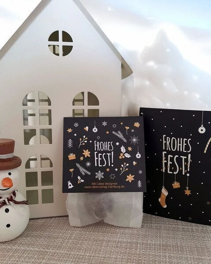Ideenverlag Hamburg 1x „Frohes Fest“ Samenbombe im Tütchen mit Kaltkeimer-Saatgut + 1x Gratis Geschenk Grußkarte/ Weihnachtsgruß/Wichtelgeschenk/Weihnachtsgeschenk