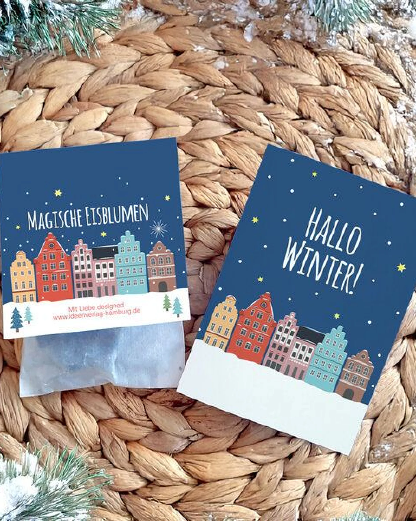 Ideenverlag Hamburg 10 „Winterlandschaft“ Samenbomben im Tütchen mit Kaltkeimer-Saatgut + 10 Gratis Geschenk Grußkarten / Weihnachtsgruß/Wichtelgeschenk/Weihnachtsgeschenk – Ansicht 4