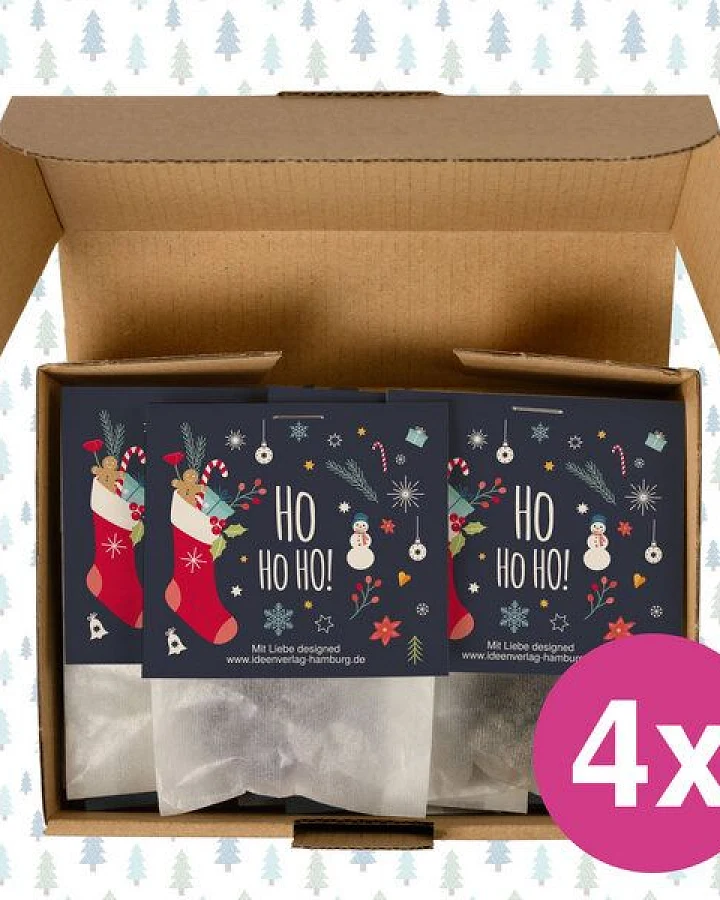 Ideenverlag Hamburg 4x „HoHoHo“ Samenbomben im Tütchen mit Kaltkeimer-Saatgut + 4x Gratis Geschenk Grußkarten / Weihnachtsgruß/Wichtelgeschenk/Weihnachtsgeschenk