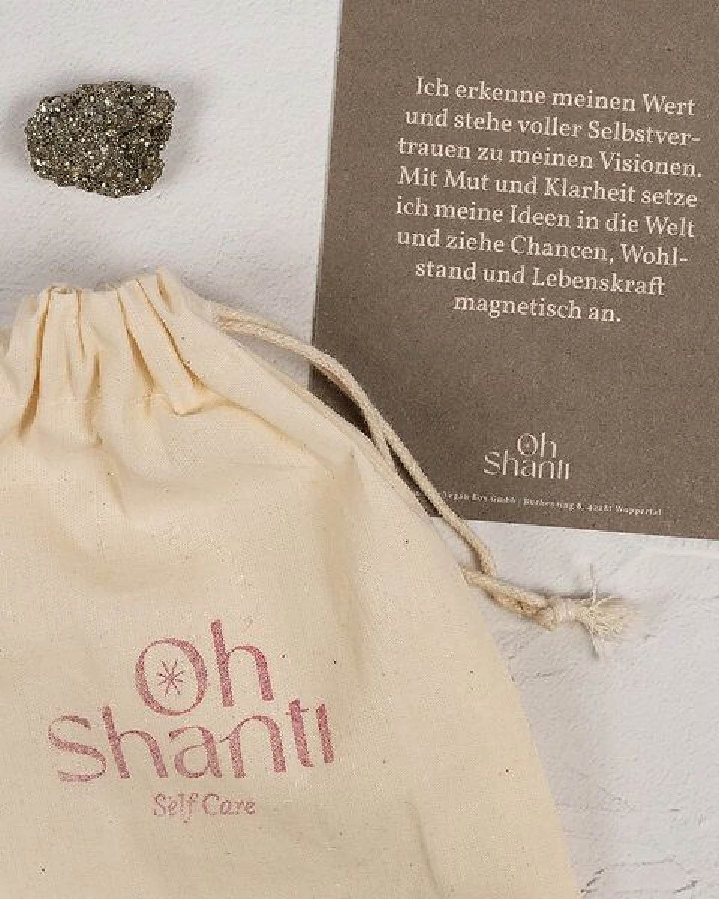 Oh Shanti Pyrit im Baumwollbeutel inkl. Affirmation – Ansicht 2