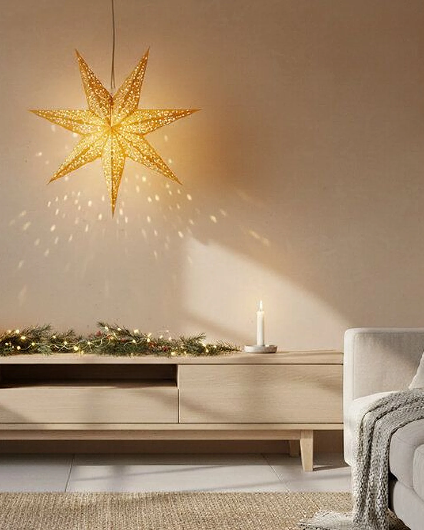 MoreThanHip Stimmungsvolle, nachhaltige Papier‑Weihnachtsstern aus FSC‑Papier - inkl. Beleuchtungsset - Luma goldenbraun – Ansicht 3