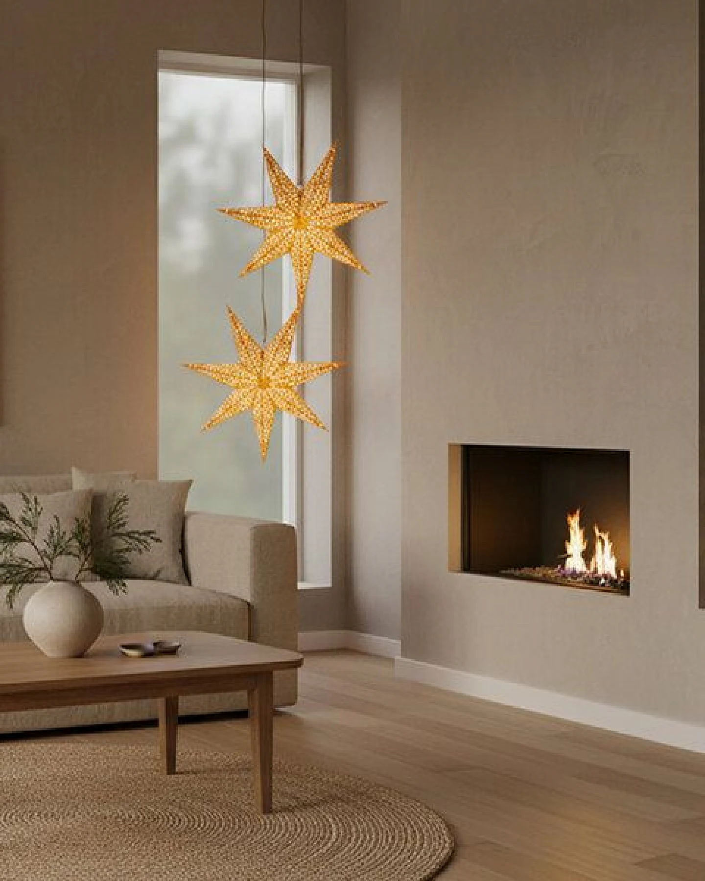 MoreThanHip Stimmungsvolle, nachhaltige Papier‑Weihnachtsstern aus FSC‑Papier - inkl. Beleuchtungsset - Luma goldenbraun – Ansicht 4