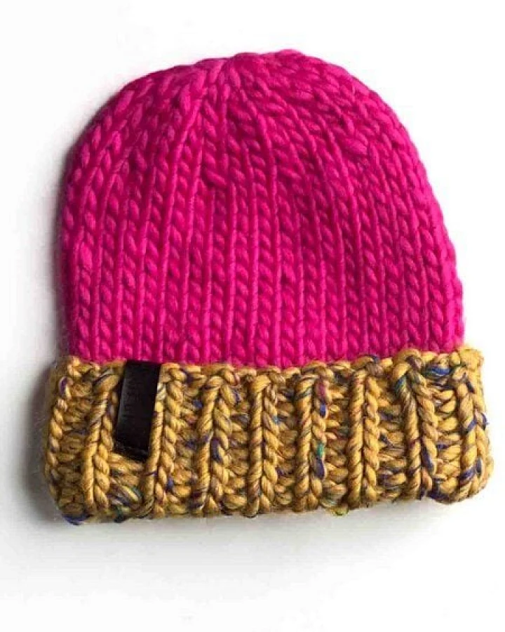 PANAPUFA Handgestrickte Chunky Beanie – Seide Merinowolle