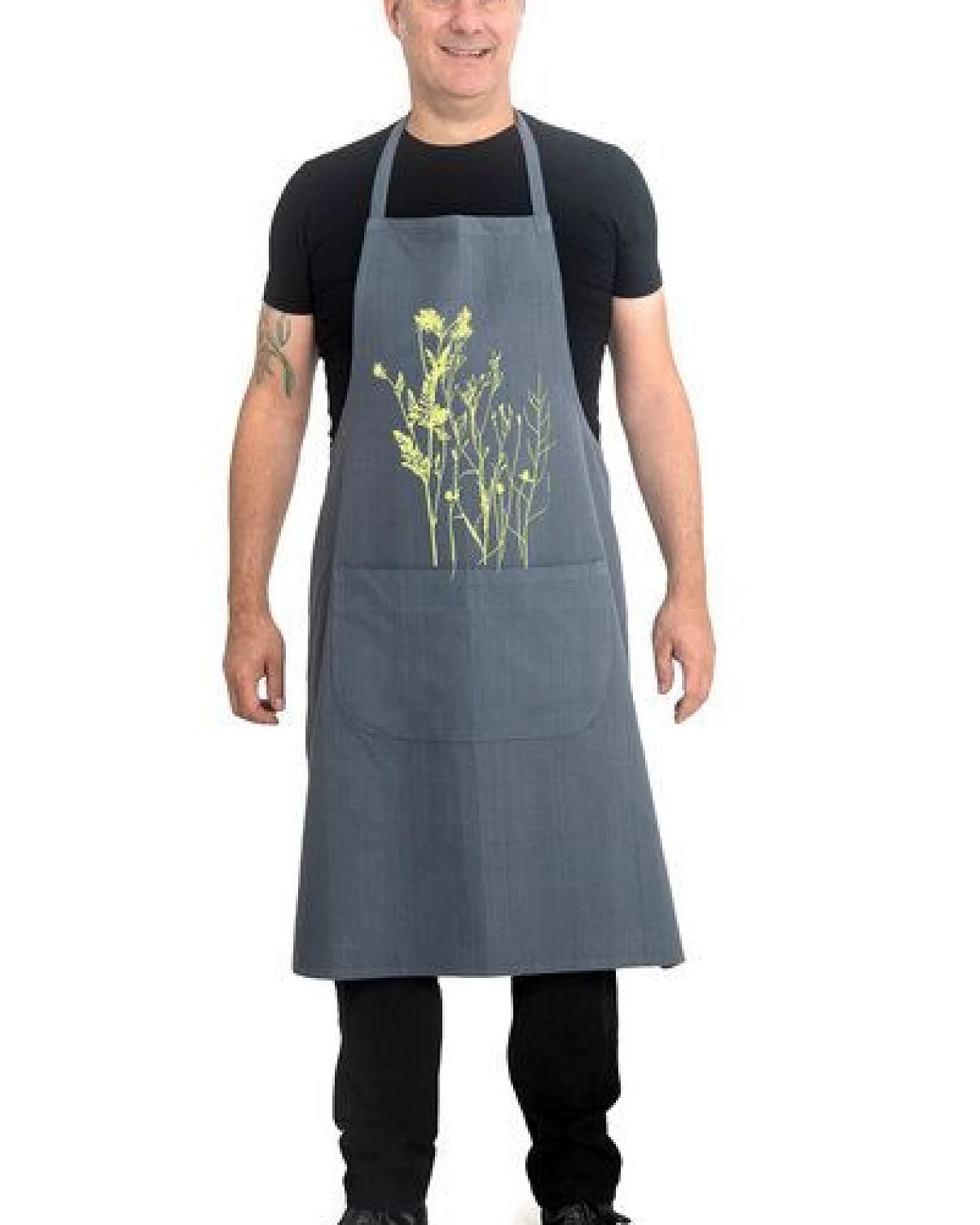 Hirschkind Bio- & Fair-Trade-Schürze "Wilde Wiese" handgewebt grau – Ansicht 2