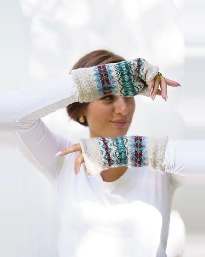 Haus of Namaste Handgefertigte Lammwollhandschuhe im Fair-Isle-Muster