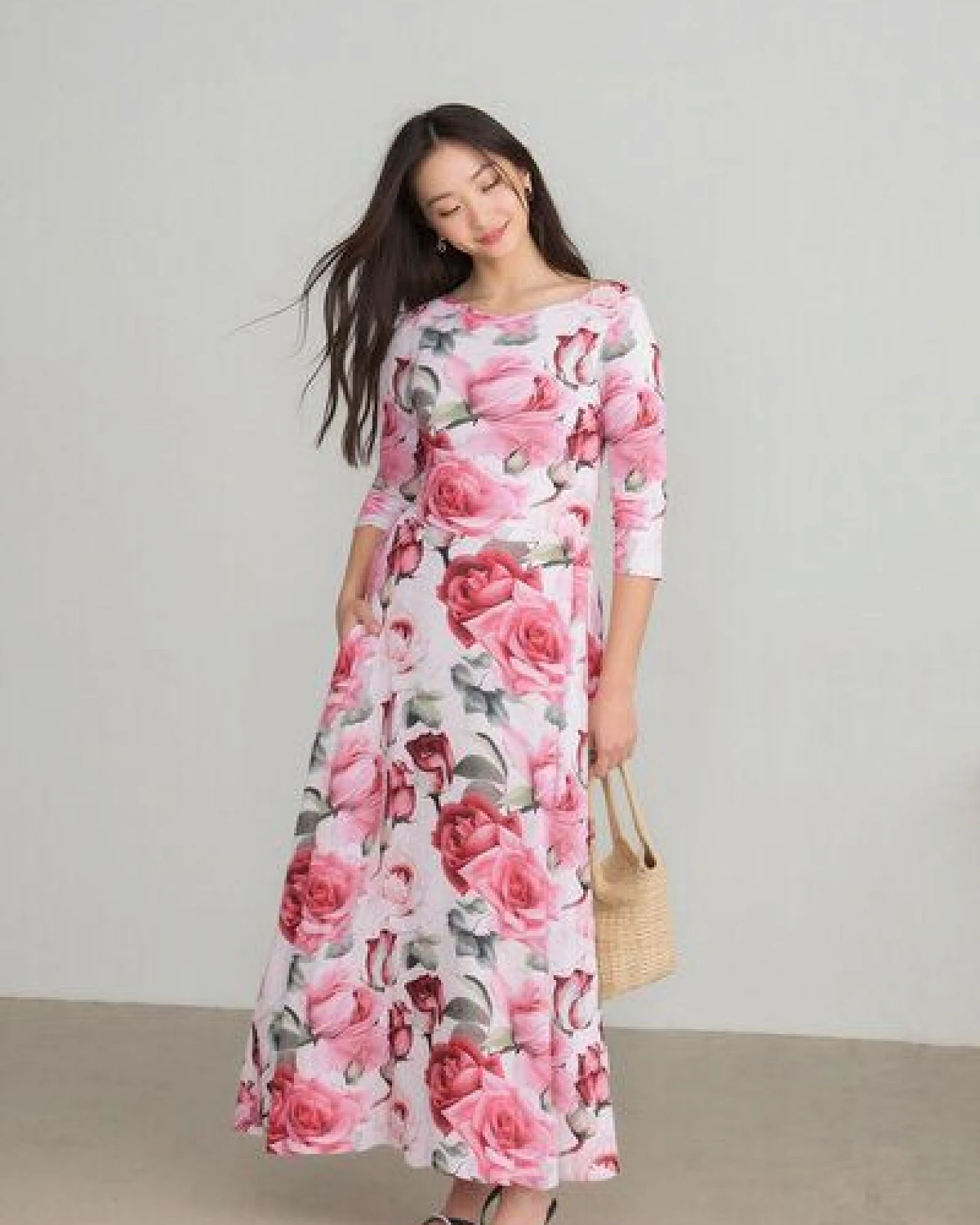 Ingoria AMELIA zeitloses Maxi-Wendekleid mit Taillenschnürung 3/4 Arm (Print) – Ansicht 2