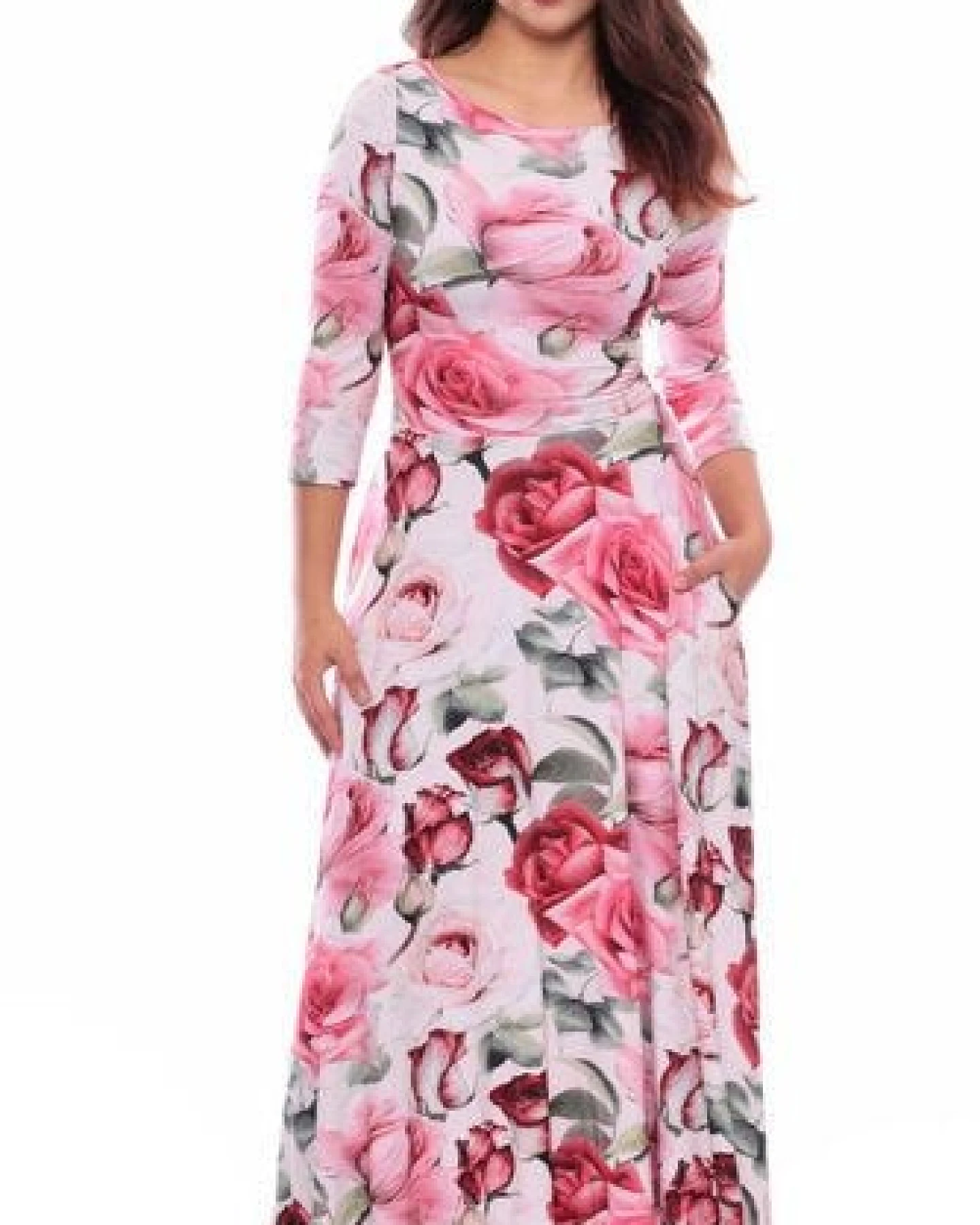 Ingoria AMELIA zeitloses Maxi-Wendekleid mit Taillenschnürung 3/4 Arm (Print) – Ansicht 4
