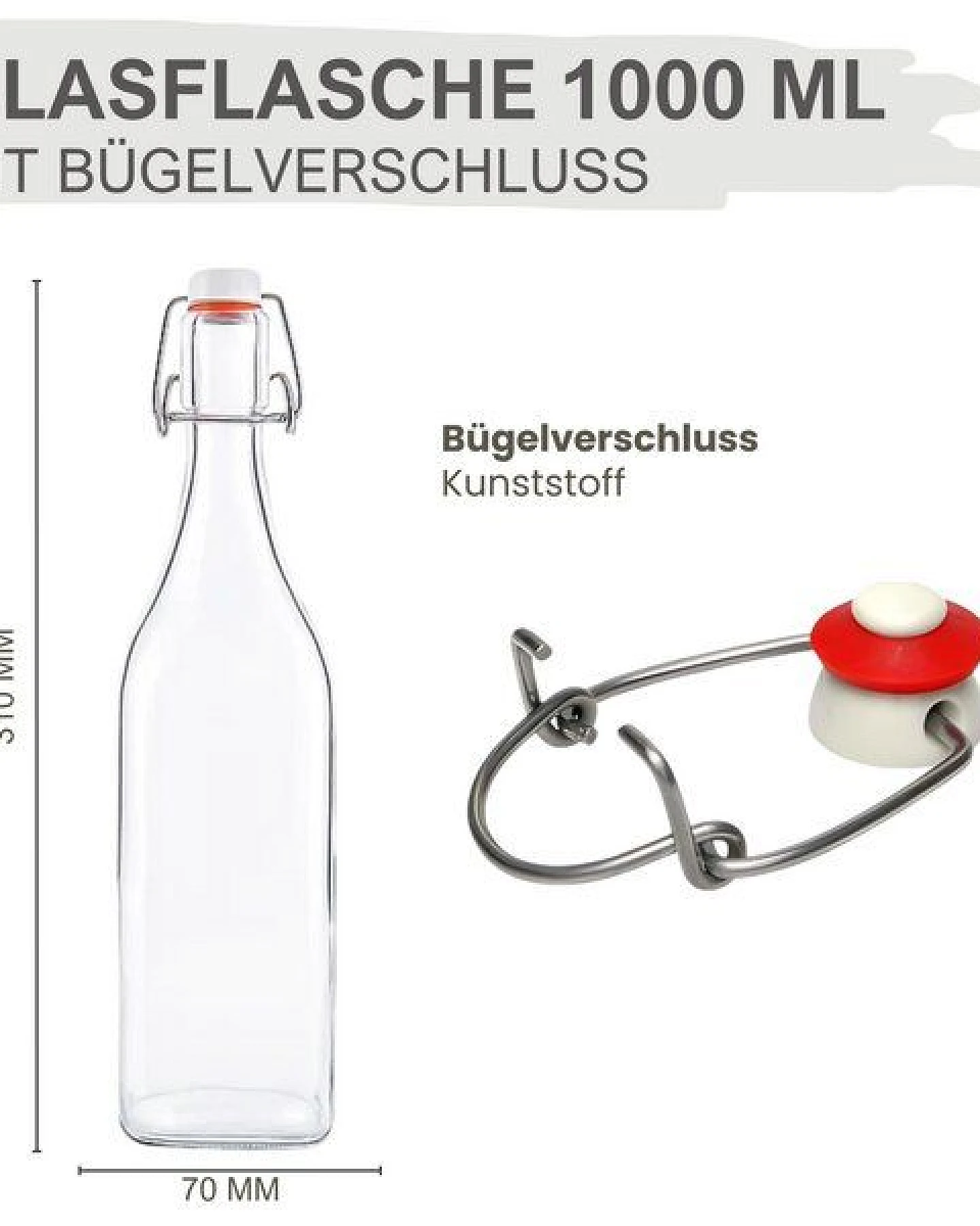 mikken 6er Set Glasflasche eckig mit Bügelverschluss 1000 ml Bügelflasche – Ansicht 4